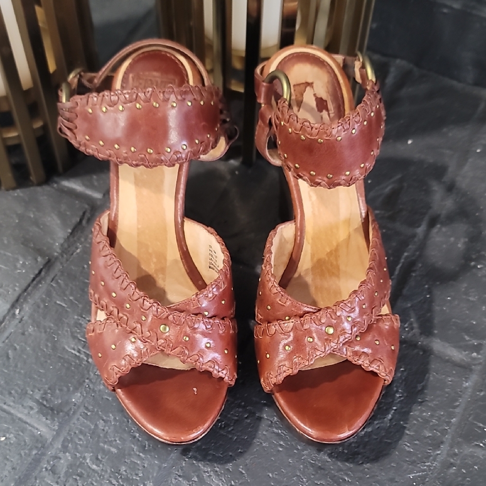 Frye Brown Leather Studded Sandals
